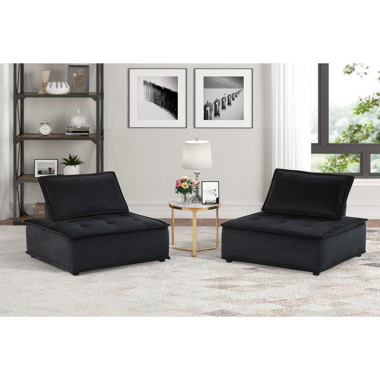Everly Quinn Mesrob Black Velvet 2 Armless Lounge Chair Wayfair